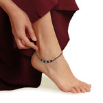 Oxidised Silver Black Bead Minimal Anklet