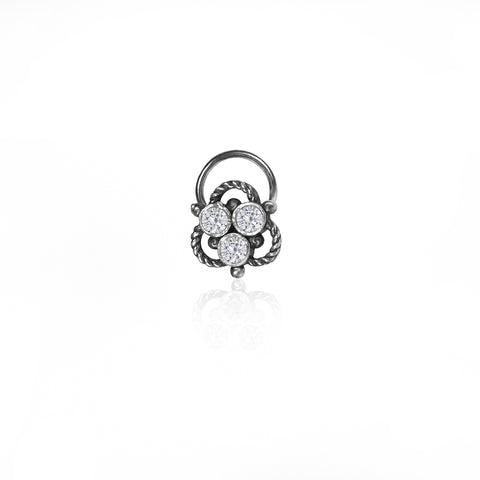 Oxidised Silver Shiny Flower Nose Pin