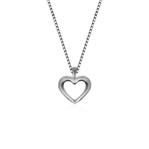 Oxidised Silver Minimal Heart Pendant with Box Chain