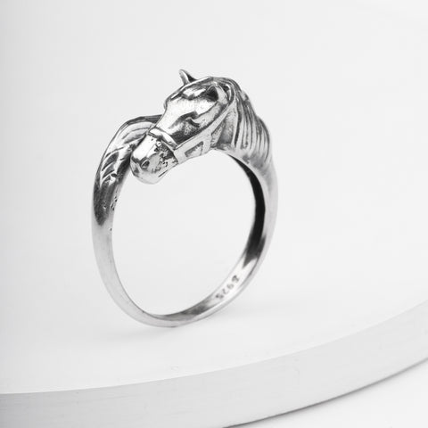 Oxidised Silver Horse Ring