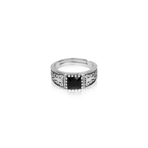 Oxidised Silver Stylish Black Stone Ring