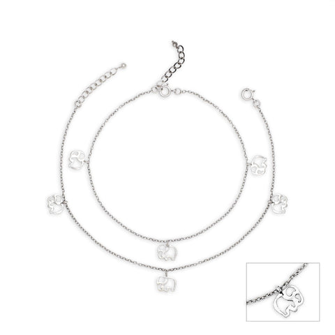 Oxidised Silver Elephant Charm Anklet