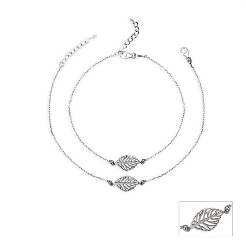 Oxidised Silver Leaf Anklet