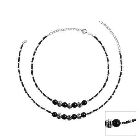 Oxidised Silver Black Bead Minimal Anklet