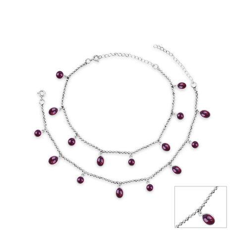 Oxidised Silver Purple Charm Anklet