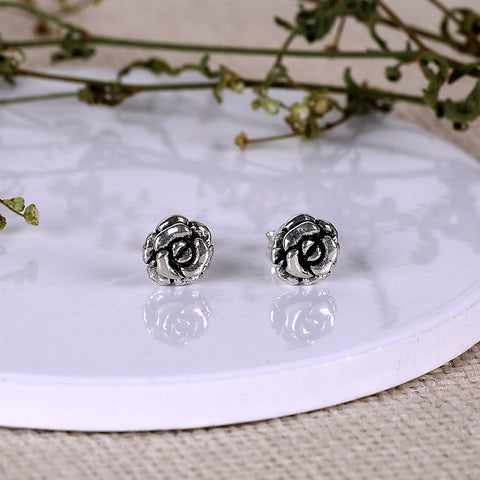 Oxidised Silver Rose Earrings