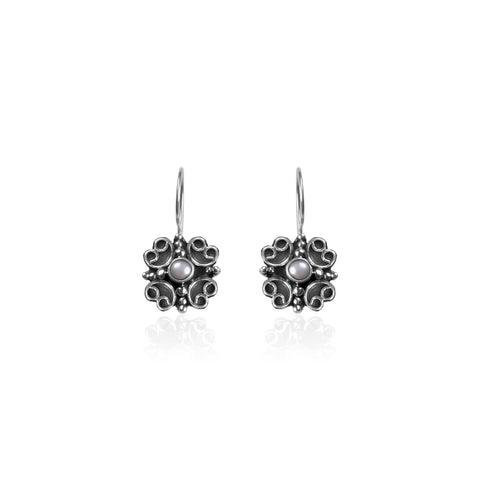 Oxidized Silver Pearl Stone Danglers