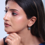Oxidized Silver Pearl Stone Danglers