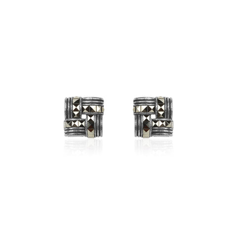 Oxidised Silver Woven Square Studs