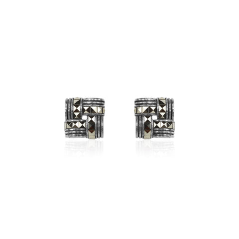 Oxidised Silver Woven Square Studs