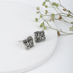 Oxidised Silver Woven Square Studs