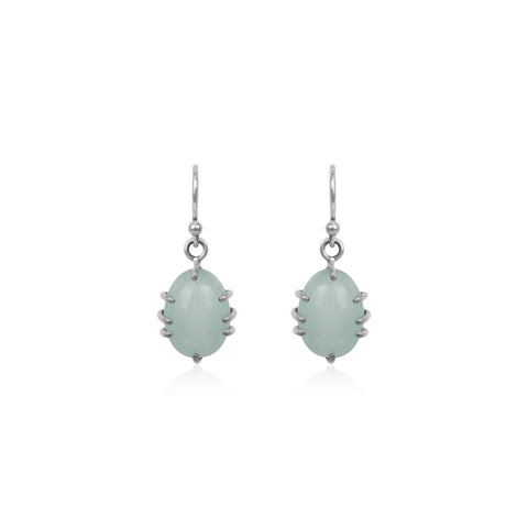 Oxidised Silver Ice Blue Oval Earrings