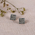 Oxidised Silver Square Weave Earrings