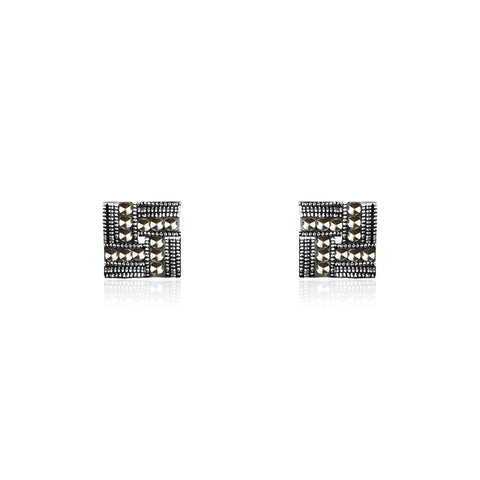 Oxidised Silver Square Weave Earrings