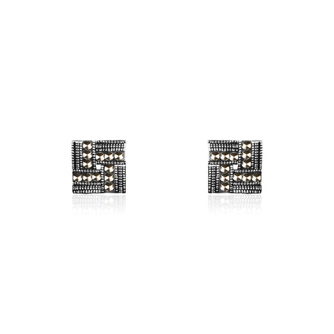 Oxidised Silver Square Weave Earrings
