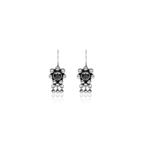 Oxidised Silver Floral Studded Drop Earrings