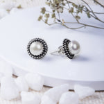 Oxidised Silver Pearl Stud Earrings
