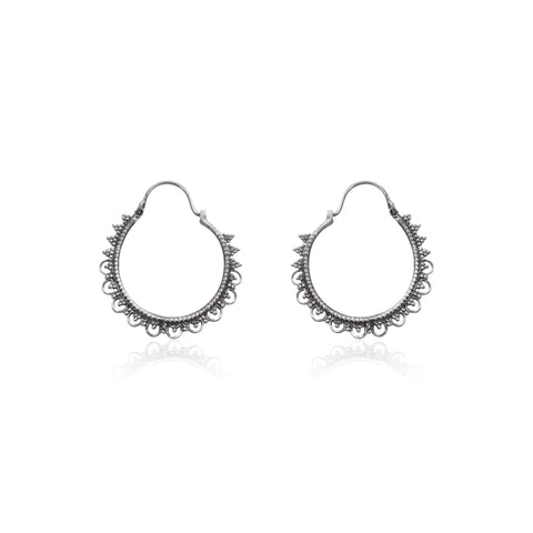 Oxidised Silver Tribal Hoop Earrings