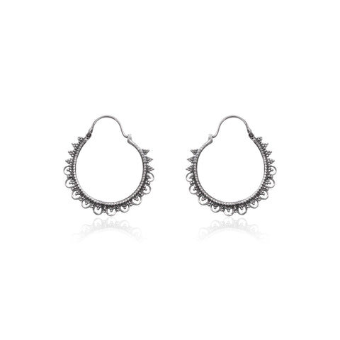 Oxidised Silver Tribal Hoop Earrings