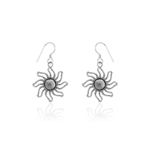 Oxidised Silver Sun Earrings