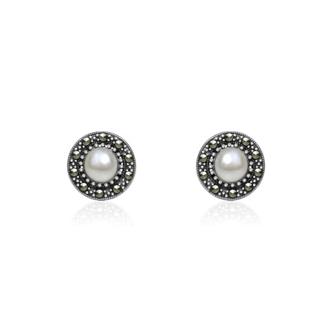 Oxidised Silver Pearl Studs