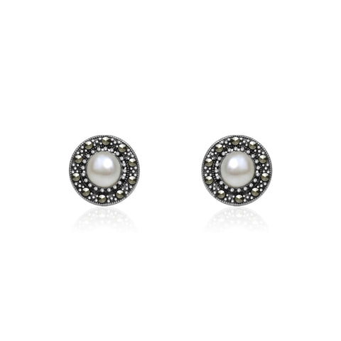 Oxidised Silver Pearl Studs