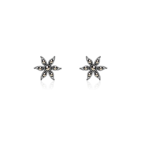 Oxidised Silver Flower Studs