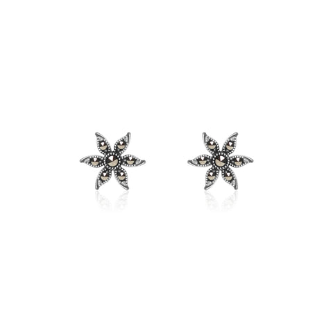 Oxidised Silver Flower Studs