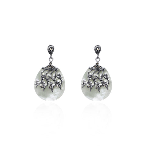 Oxidised Silver White Grace Earring