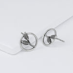 Oxidised Silver Sphere Leaf Studs