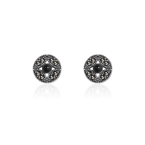 Oxidised Silver Black Boho Studs