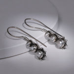 Oxidised Silver Pearl Trio Earrings