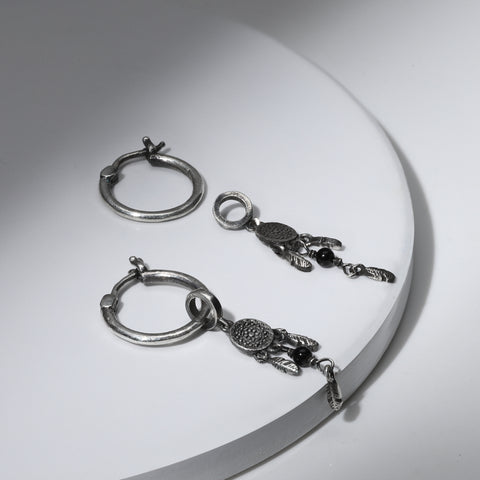 Oxidised Silver Dreamcatcher Hoops