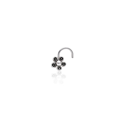 Oxidised Silver Tiny Flower Nose Pin