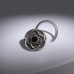 Oxidised Silver Flower Motif Nose Pin