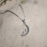 Oxidised Silver Unwind Moon Pendant with Box Chain