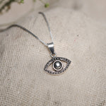 Oxidised Silver Evil Eye Pendant with Box Chain