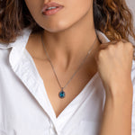 Oxidised Silver Blue Bead Oval Pendant with Box Chain