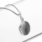 Oxidized Silver Shell Pendant with Box Chain