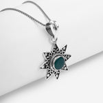 Oxidised Silver Green Star Pendant with Box Chain