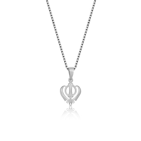 Sterling Silver Sikh Khanda Pendant with Box Chain