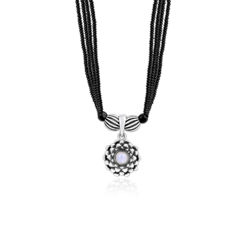 Oxidized Silver Lotus Moonstone Mangalsutra