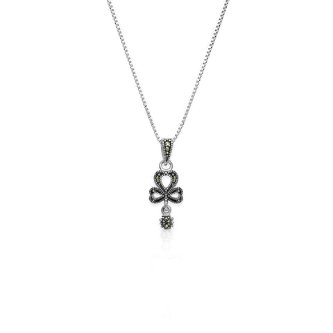 Oxidised Silver Clover Pendant with Box Chain