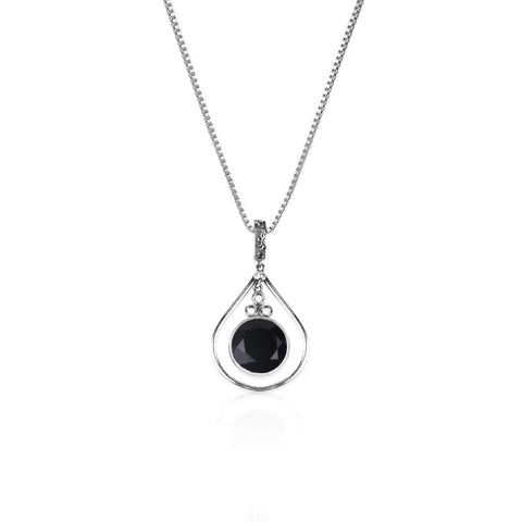 Oxidised Silver Black Drop Pendant with Box Chain