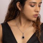 Oxidised Silver Black Drop Pendant with Box Chain