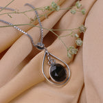 Oxidised Silver Black Drop Pendant with Box Chain