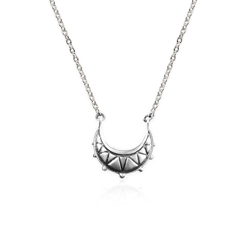 Oxidised Silver Tribal Crecsent Necklace