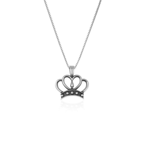 Oxidised Silver Royal Crown Pendant with Box Chain