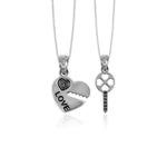 Oxidised Silver Love Key Couple Pendant with Box Chain