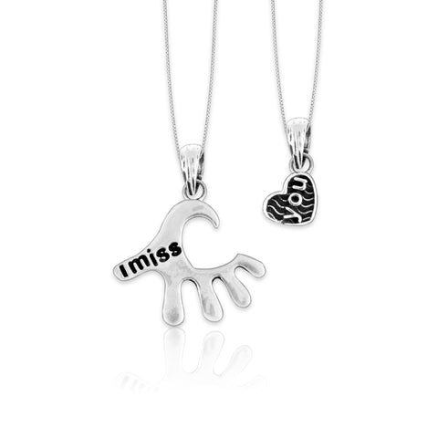 Oxidised Silver ‘I Miss You’ Couple Pendant with Box Chain